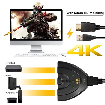 Mini 3 Port HDMI Splitter Adapterio Kabelį 1.4 b 4K*2K 1080P HDMI Switcher Jungiklis 3 in 1 out Port Hub HDTV Xbox PS3, PS4
