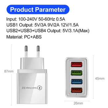 Greitai Įkrauti 4.0 3.0 USB Įkroviklis Universalus 4 Port Greito Įkrovimo ES MUMS Prijunkite Maitinimo Adapteris, Skirtas 