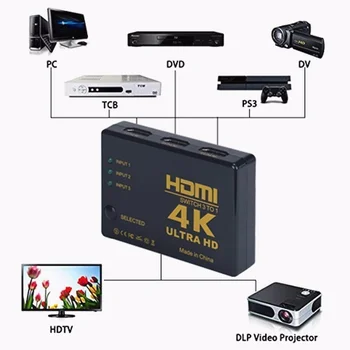 BESIUNI HDMI Jungiklis 3 Uosto 4K*2K Switcher Splitter Lauke Ultra HD DVD HDTV Xbox PS3, PS4