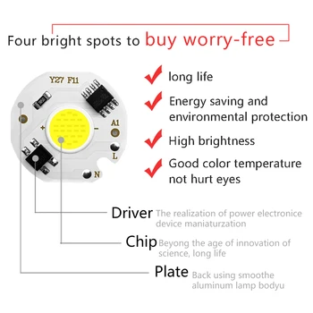 5vnt COB LED Lempos Chip 220V 240V IP65 Smart IC be Vairuotojo Ampulä-LED Lemputė Potvynių Šviesos Prožektorius 3W 5W 7W 10W 12W Apšvietimas 