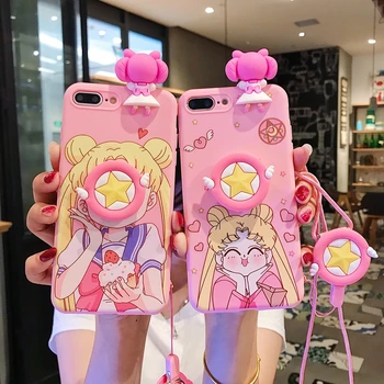 3D animaciją Japonų Anime Sailor Moon atgal, telefono dėklas turėtojas Lanyardfor xiaomi A2 lite A1 8se redmi pastaba 8 pro 7 6A 6 5 5A 4X S2