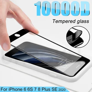 10000D Visą Lenktas Apsauginis Stiklas Ant iPhone 7 8 SE 2020 Grūdinto Stiklo Plėvelė iPhone 6 6S 7 8 Plius Screen Protector