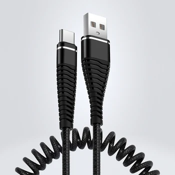 Greitas Įkrovimas USB C Micro USB Kabelis Ištraukiamas Pavasario Įkrovimo Kabelis, Įkroviklis Duomenų Kabelis Laidą 
