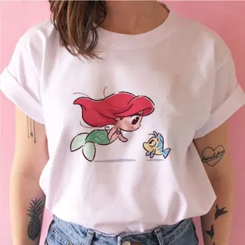 Vasaros Kawaii Mermaid Princesė Juokingas Animacinių filmų T-shirt Moterims, Harajuku Ullzang T Shirt Grafikos Baltos spalvos Marškinėlius Anime Moterų Viršūnių Tees