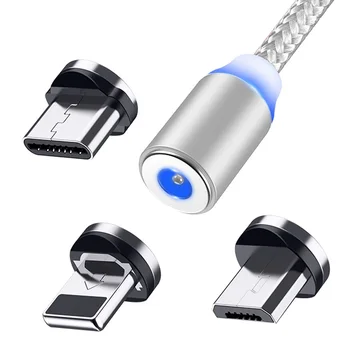 1M Magnetinio Krūvio Kabelis, Mikro USB Kabelis iPhone, 11 Pro Max XR Magnetas Įkroviklis USB C Tipo Kabelis LED Įkrovimo Laidas