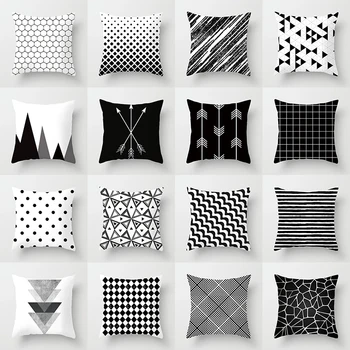 Juoda ir Balta Abstrakčių Geometrinių Dekoratyviniai pagalvių Užvalkalai Poliesteris Mesti Pagalvės užvalkalą Geometrinis Užvalkalas