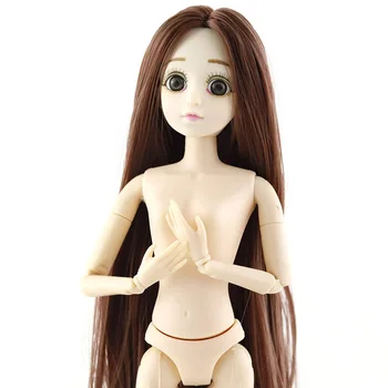 Naujas 1/6 Lėlės Priedai Galvos 3D Akis, Galva 30cm Lėlės Ilgų Plaukų Perukas Moterų Naked Nude Galva be Kūno Lėlės Žaislų Mergaitėms