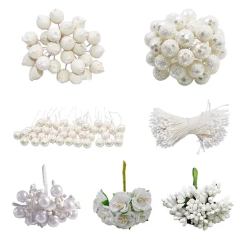 Balta Serija Dirbtinių Gėlių Stamen Uogų rinkinys, skirtas Vestuvių papuošalai Kalėdų 