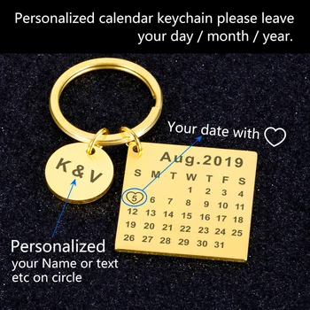 Asmeninį Užsakymą Kalendorius KeyChain Nerūdijančio Plieno Pabrėžė, su Širdies Data Graviruoti Data Vestuvės paketų prižiūrėtojų raktinę Dovana