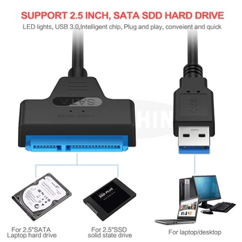 Sata Į USB 3.0 Sunku Vairuotojo Adapteris 2.5 Colio Išorinis SSD HDD Kietąjį Diską 22 Pin Sata III C Tipo Kabelis Sata USB Kabelis