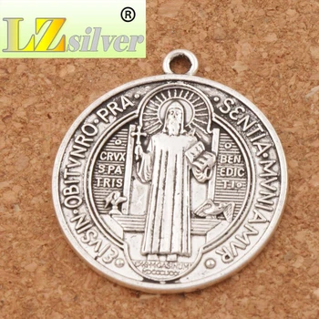 Saint St Benedict iš Nursia Mecenatas Nuo piktų Kryžiaus Medalis Žavesio Pakabukas L1646 4pcs 35x31mm Cinko Lydinys