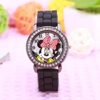 Crystal Spalvinga animacinių filmų vaikams žiūrėti moterų Suknelė laikrodžiai Minnie Mielas Silikoninis Laikrodis puikus relogio Vaikai Laikrodžiai reloj mujer