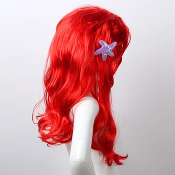 ChicTry Vaikų Mergaičių Princesė Raudona Plaukų Perukai su Starfish Plaukų Įrašą galvos Apdangalai Helovinas Anime Cosplay Kostiumų Undinė Priedai