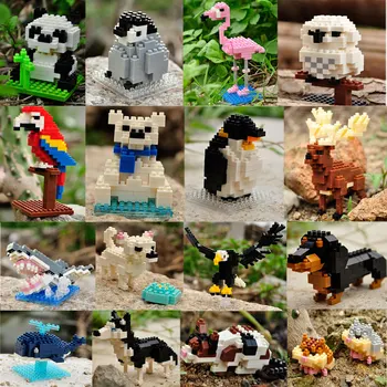 Mini Statybiniai Blokai 3D Gyvūnų Deimantų Modelio Micro Plytos, Šuo, Katė, Paukštis, Briedis Vilkas Panda Macaw Žaislai Vaikams Gimtadienio Dovanos