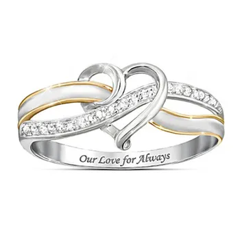 Naujas mados dviejų spalvų meilė širdies cirkonis užrašu moterų žiedas romantiška Valentino Dieną, banketų, vestuvių papuošalai dovanų didmeninės
