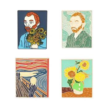 Emalio Smeigtukai Van Gogh Avataras Sagė Gėlė Meno Tapybos Saulėgrąžų Sagės už Kailis Pin Metalo Drabužių Emblemos, Dovanos Moterims