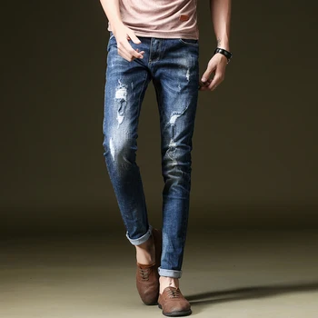 NIGRITY 2020 m. Rudenį Naujų Dizaino Modelis Vyrų Slim Fit Elastinga Šviesos Vintage Džinsai Mados Ziajać Ruožas Nelaimę Vyrų Kelnės