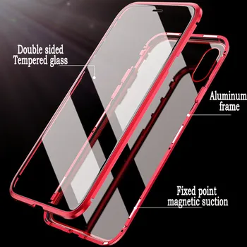 Getihu-Metalo Magnetinių Atveju + Grūdintas Stiklas, Magnetas Atveju iPhone, 11 Pro Max XR XS MAX X 6 7 8 8 7 6s 6s Plius