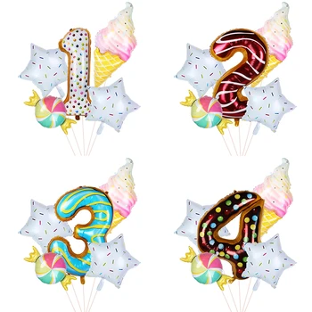 5vnt balionas nustatyti spurgos saldainiai, ledai baby shower kolbų 40 colių numeris folija, balionus, gimtadienio deco 1 berniukas ir mergaitė balionu