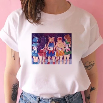90s Marškinėlius Mados Grafinis Viršuje Tee Moterų animacinių filmų katės Harajuku Kawaii Anime Marškinėliai Moterims Juokingas Animacinių filmų T-shirt Mielas Katinas
