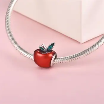DALARAN Sterlingas Sidabro Žavesio 925 Red Emalį Apple Granulės, Tinkami Pandora Žavesio Apyrankės Moterims, Papuošalai Priėmimo Kalėdų Dovanos