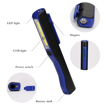 COB LED Žibintuvėlis Mini Penlight Magnetinio Darbinis Šviesos Fakelas Tikrinimo Lempą Kišenėje Įrašą Šviesos Nešiojamų Lanterna Automobilių Remontas